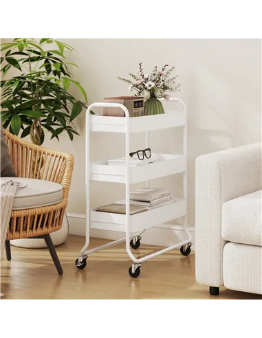 HOMCOM 3-Tier Storage Trolley on Wheels, Rolling Utility Cart with Mesh Backets for Kitchen, Bathroom, Bedroom, White