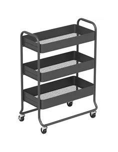HOMCOM 3-Tier Storage Trolley on Wheels, Rolling Utility Cart with Mesh Backets for Kitchen, Bathroom, Bedroom, Black