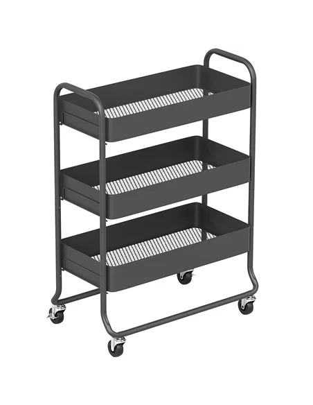 HOMCOM 3-Tier Storage Trolley on Wheels, Rolling Utility Cart with Mesh Backets for Kitchen, Bathroom, Bedroom, Black