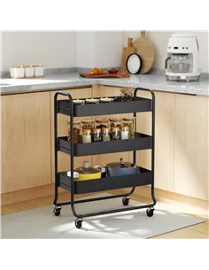 HOMCOM 3-Tier Storage Trolley on Wheels, Rolling Utility Cart with Mesh Backets for Kitchen, Bathroom, Bedroom, Black 2