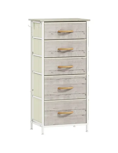 HOMCOM Chest of Five Fabric Drawers - Natural Wood Finish