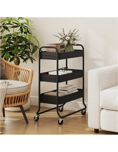 HOMCOM 3-Tier Storage Trolley on Wheels, Rolling Utility Cart with Mesh Backets for Kitchen, Bathroom, Bedroom, Black