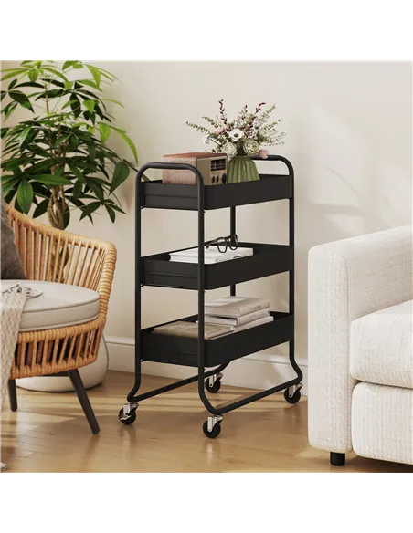 HOMCOM 3-Tier Storage Trolley on Wheels, Rolling Utility Cart with Mesh Backets for Kitchen, Bathroom, Bedroom, Black