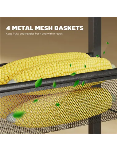 HOMCOM Slim Storage Trolley, 5-Tier Kitchen Cart on Wheels with Wood-effect Top, Handle for Living Room, Bathroom, Black