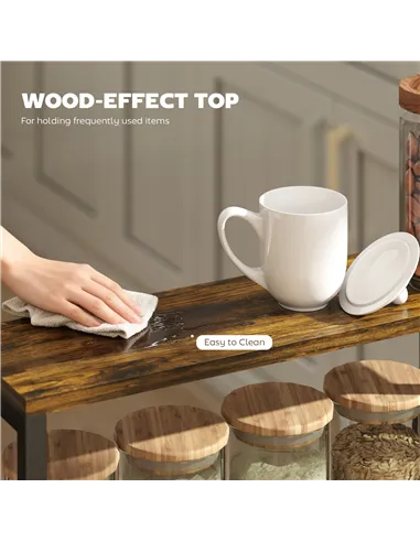 HOMCOM Slim Storage Trolley, 5-Tier Kitchen Cart on Wheels with Wood-effect Top, Handle for Living Room, Bathroom, Black