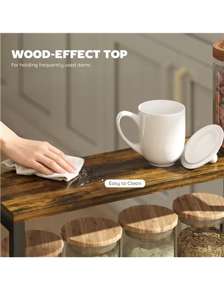 HOMCOM Slim Storage Trolley, 5-Tier Kitchen Cart on Wheels with Wood-effect Top, Handle for Living Room, Bathroom, Black