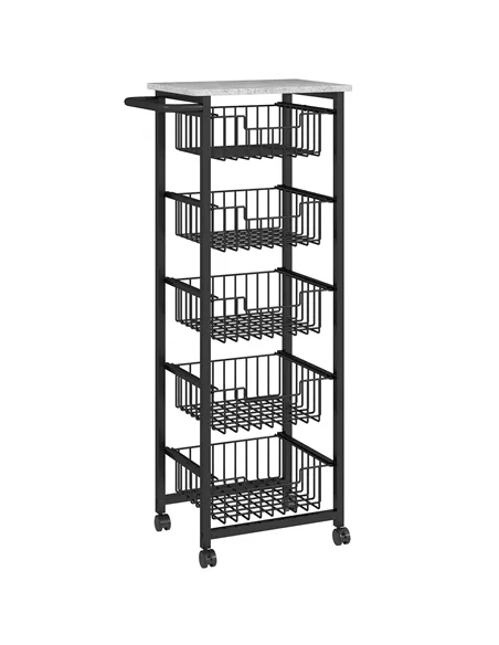 HOMCOM Five Basket Mobile Kitchen Island, with Brakes - Grey/Black