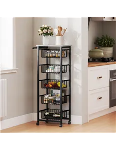 HOMCOM Five Basket Mobile Kitchen Island, with Brakes - Grey/Black 2