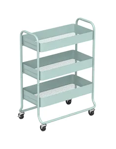 HOMCOM 3-Tier Storage Trolley on Wheels, Rolling Utility Cart with Mesh Backets for Kitchen, Bathroom, Bedroom, Light Green
