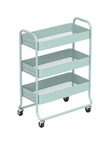 HOMCOM 3-Tier Storage Trolley on Wheels, Rolling Utility Cart with Mesh Backets for Kitchen, Bathroom, Bedroom, Light Green