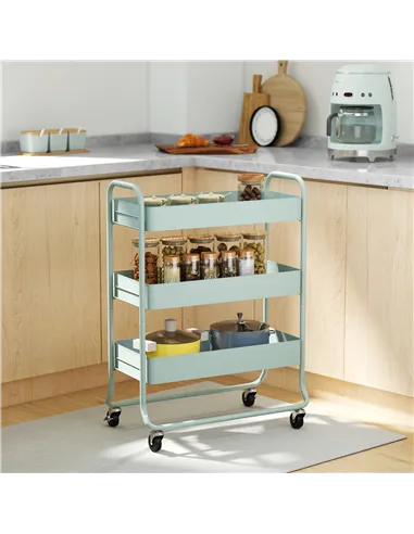 HOMCOM 3-Tier Storage Trolley on Wheels, Rolling Utility Cart with Mesh Backets for Kitchen, Bathroom, Bedroom, Light Green