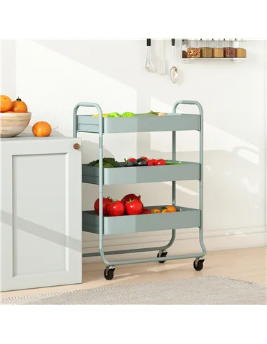 HOMCOM 3-Tier Storage Trolley on Wheels, Rolling Utility Cart with Mesh Backets for Kitchen, Bathroom, Bedroom, Light Green
