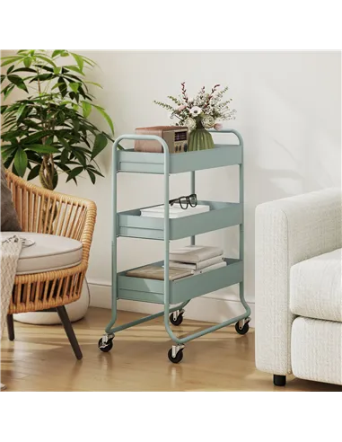 HOMCOM 3-Tier Storage Trolley on Wheels, Rolling Utility Cart with Mesh Backets for Kitchen, Bathroom, Bedroom, Light Green