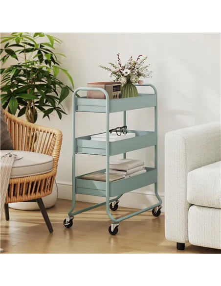 HOMCOM 3-Tier Storage Trolley on Wheels, Rolling Utility Cart with Mesh Backets for Kitchen, Bathroom, Bedroom, Light Green