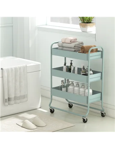 HOMCOM 3-Tier Storage Trolley on Wheels, Rolling Utility Cart with Mesh Backets for Kitchen, Bathroom, Bedroom, Light Green