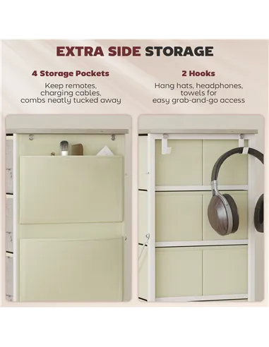 HOMCOM Chest of Five Fabric Drawers - Natural Wood Finish