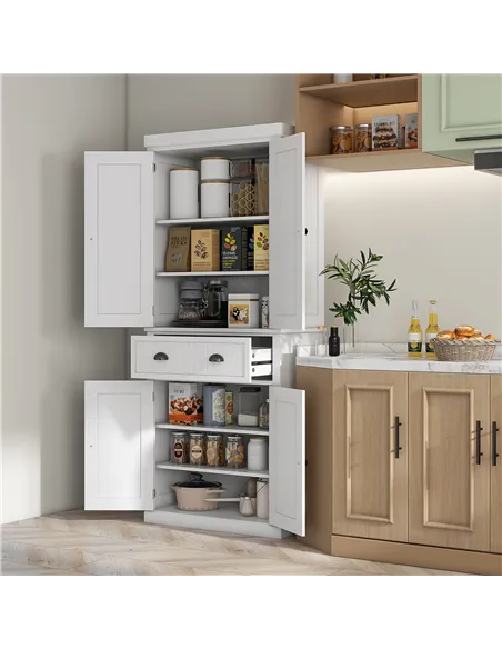 HOMCOM Kitchen Storage Cabinet with Drawer and Adjustable Shelves - White