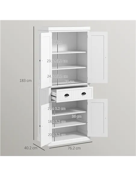 HOMCOM Kitchen Storage Cabinet with Drawer and Adjustable Shelves - White