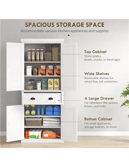 HOMCOM Kitchen Storage Cabinet with Drawer and Adjustable Shelves - White