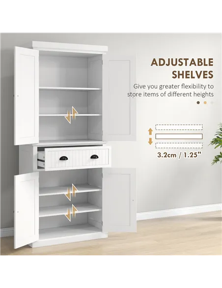 HOMCOM Kitchen Storage Cabinet with Drawer and Adjustable Shelves - White