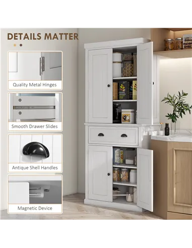 HOMCOM Kitchen Storage Cabinet with Drawer and Adjustable Shelves - White