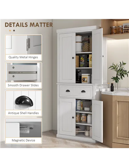 HOMCOM Kitchen Storage Cabinet with Drawer and Adjustable Shelves - White