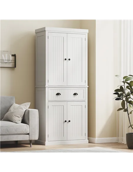 HOMCOM Kitchen Storage Cabinet with Drawer and Adjustable Shelves - White