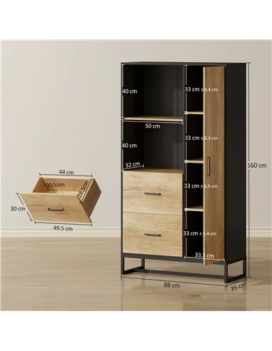 HOMCOM Tall Kitchen Cupboard, Freestanding Kitchen Pantry Cabinet with Adjustable Shelves, Drawers and Soft Close Door, 160cm