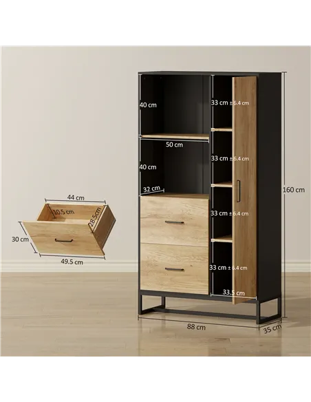 HOMCOM Tall Kitchen Cupboard, Freestanding Kitchen Pantry Cabinet with Adjustable Shelves, Drawers and Soft Close Door, 160cm