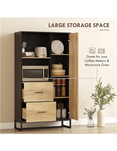 HOMCOM Tall Kitchen Cupboard, Freestanding Kitchen Pantry Cabinet with Adjustable Shelves, Drawers and Soft Close Door, 160cm