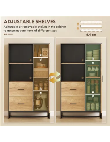 HOMCOM Tall Kitchen Cupboard, Freestanding Kitchen Pantry Cabinet with Adjustable Shelves, Drawers and Soft Close Door, 160cm