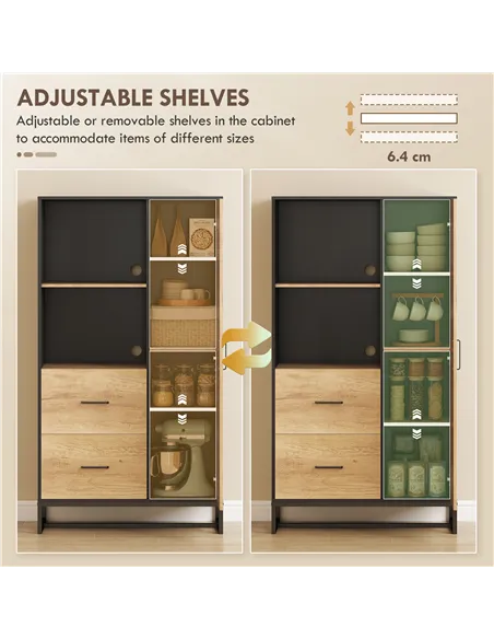 HOMCOM Tall Kitchen Cupboard, Freestanding Kitchen Pantry Cabinet with Adjustable Shelves, Drawers and Soft Close Door, 160cm