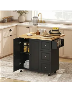 HOMCOM Kitchen Island on Wheels, Rolling Kitchen Storage Trolley with Drop Leaf, Drawers, Towel and Spice Rack, Black 2