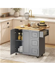 HOMCOM Kitchen Island on Wheels, Rolling Kitchen Storage Trolley with Drop Leaf, Drawers, Towel and Spice Rack, Grey 2