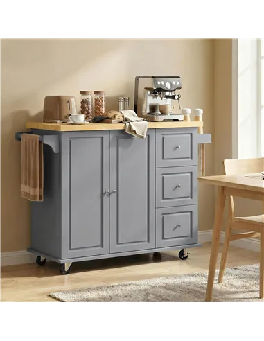 HOMCOM Kitchen Island on Wheels, Rolling Kitchen Storage Trolley with Drop Leaf, Drawers, Towel and Spice Rack, Grey