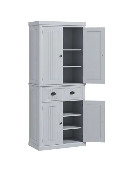 HOMCOM Multi-Storage Mid-Century Kitchen Cabinet - Grey