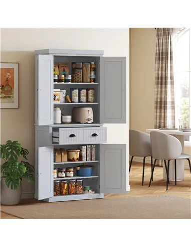 HOMCOM Multi-Storage Mid-Century Kitchen Cabinet - Grey