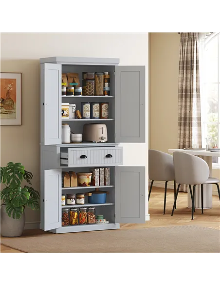 HOMCOM Multi-Storage Mid-Century Kitchen Cabinet - Grey