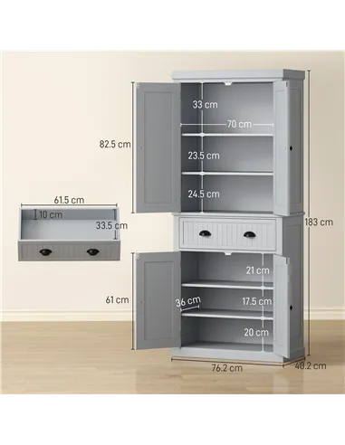 HOMCOM Multi-Storage Mid-Century Kitchen Cabinet - Grey