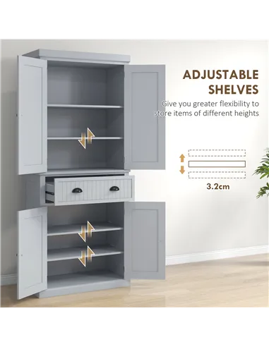 HOMCOM Multi-Storage Mid-Century Kitchen Cabinet - Grey