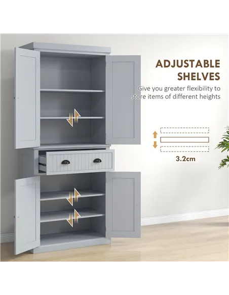 HOMCOM Multi-Storage Mid-Century Kitchen Cabinet - Grey