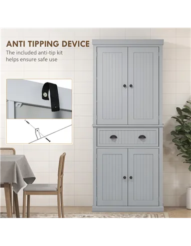 HOMCOM Multi-Storage Mid-Century Kitchen Cabinet - Grey