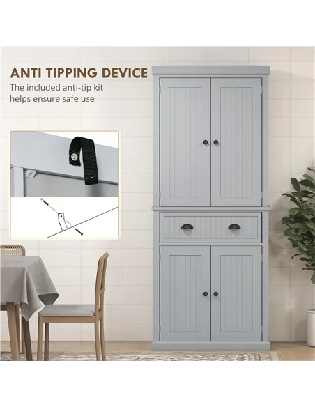 HOMCOM Multi-Storage Mid-Century Kitchen Cabinet - Grey