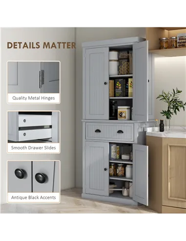 HOMCOM Multi-Storage Mid-Century Kitchen Cabinet - Grey