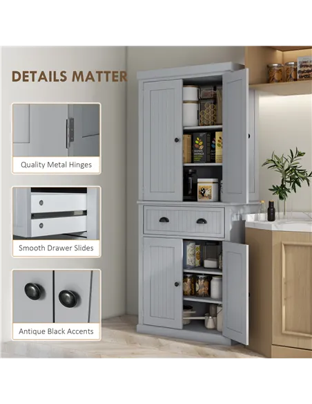 HOMCOM Multi-Storage Mid-Century Kitchen Cabinet - Grey