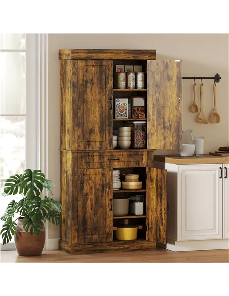 HOMCOM Tall Kitchen Cupboard, Kitchen Pantry Cabinet with Drawer, Shelves, Brown