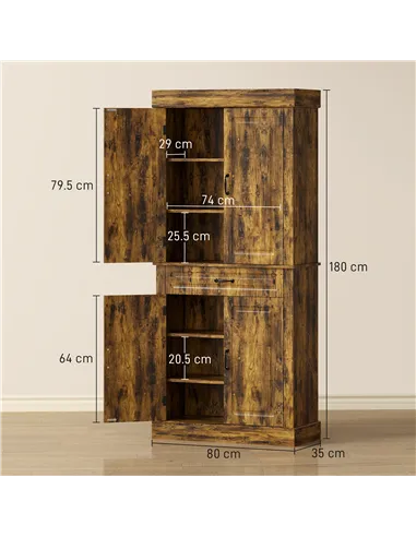 HOMCOM Tall Kitchen Cupboard, Kitchen Pantry Cabinet with Drawer, Shelves, Brown