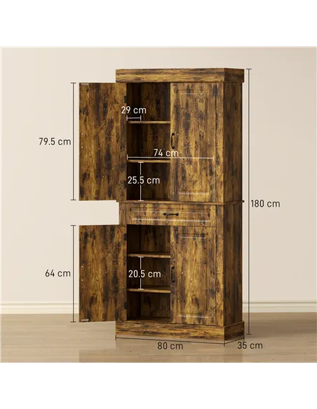 HOMCOM Tall Kitchen Cupboard, Kitchen Pantry Cabinet with Drawer, Shelves, Brown