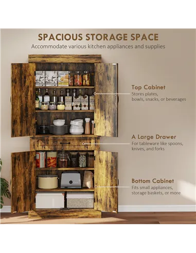 HOMCOM Tall Kitchen Cupboard, Kitchen Pantry Cabinet with Drawer, Shelves, Brown