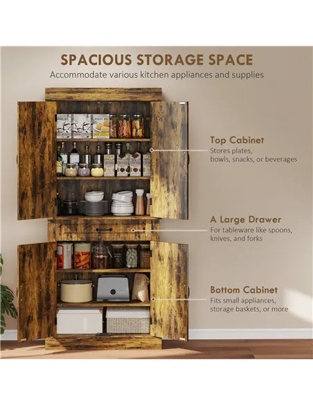 HOMCOM Tall Kitchen Cupboard, Kitchen Pantry Cabinet with Drawer, Shelves, Brown